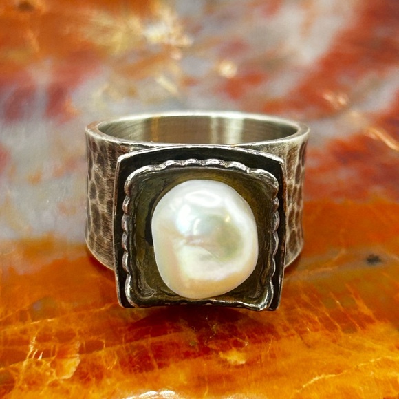 Handmade Sterling Silver Pearl Ring - Size 6.5